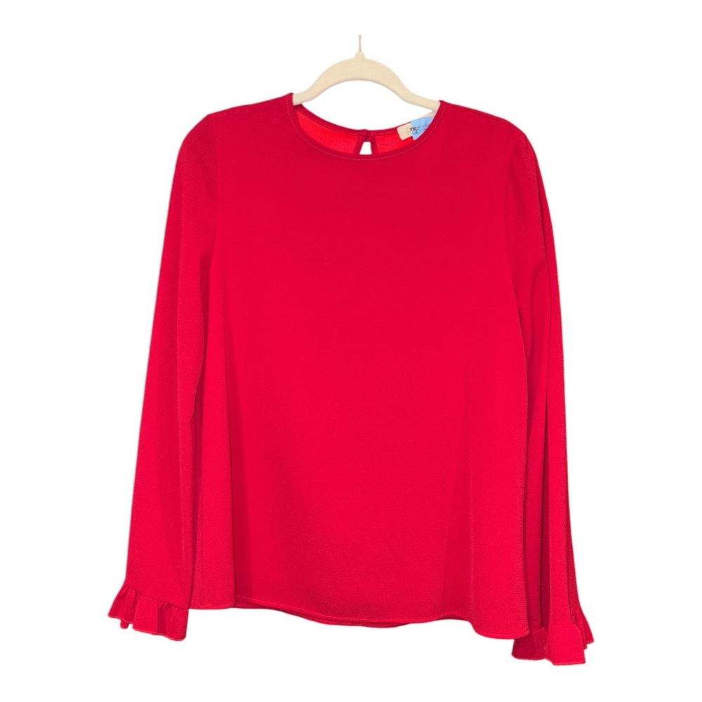 Pixi + Ivy Red textured long sleeve blouse with ruffles on sleeves Size S Y